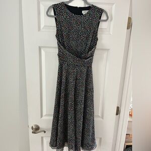 Coldwater Creek 100%silk size 6 petite dressMulticolor circles/black fully lined